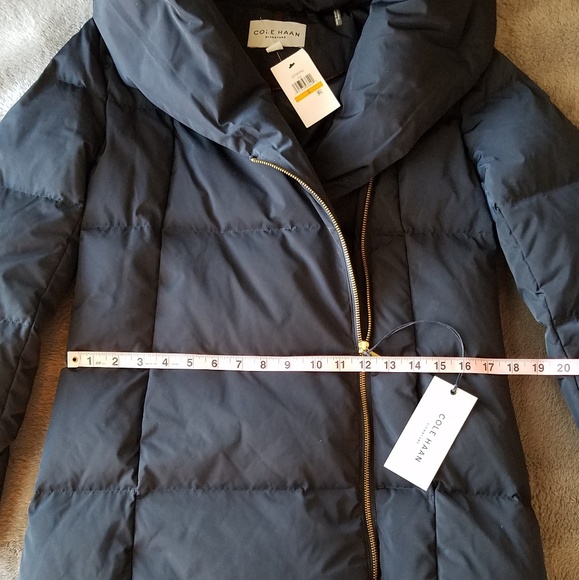Cole Haan Navy Hooded Long Puffer Coat Size Small - Picture 4 of 8